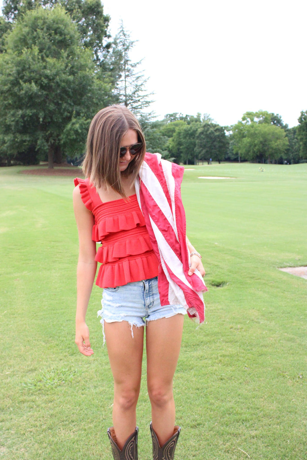 Red Ruffled Knit Sleeveless Top