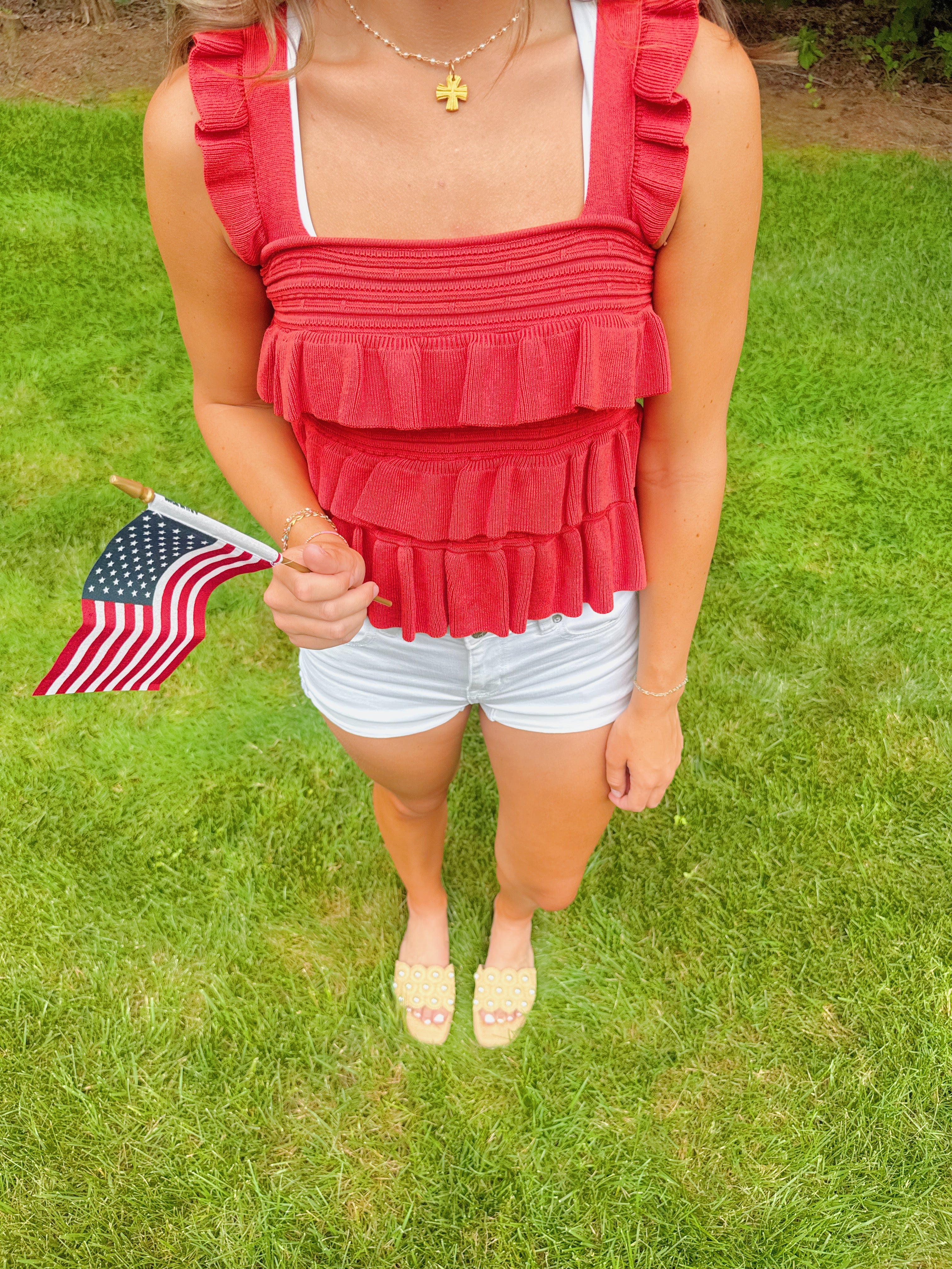 Red Ruffled Knit Sleeveless Top