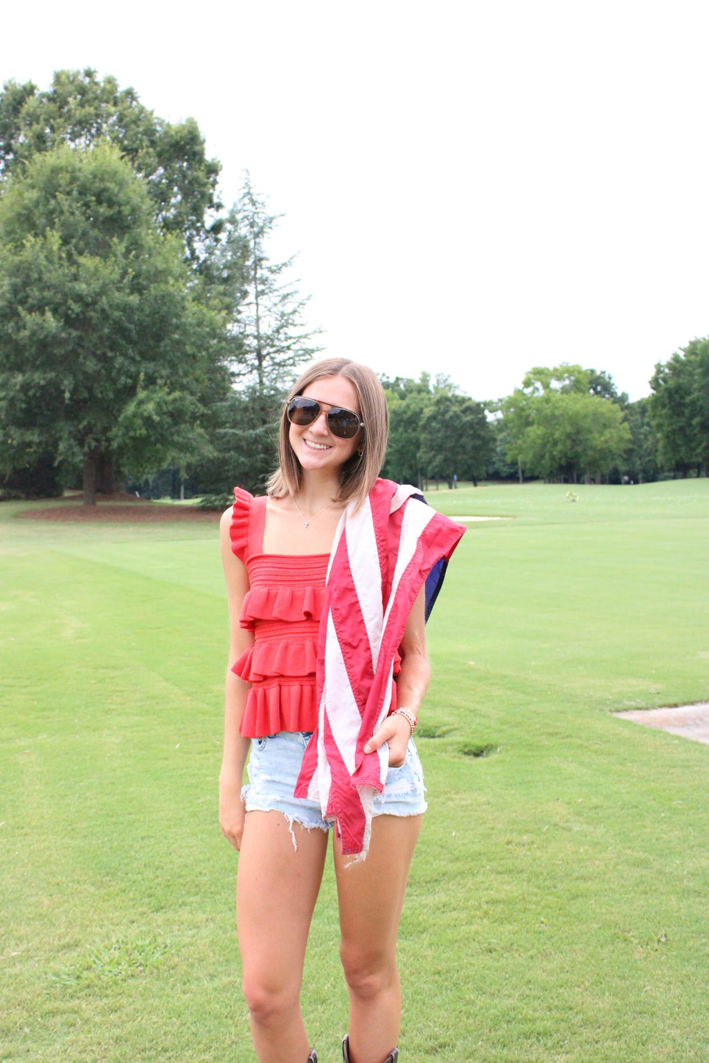 Red Ruffled Knit Sleeveless Top