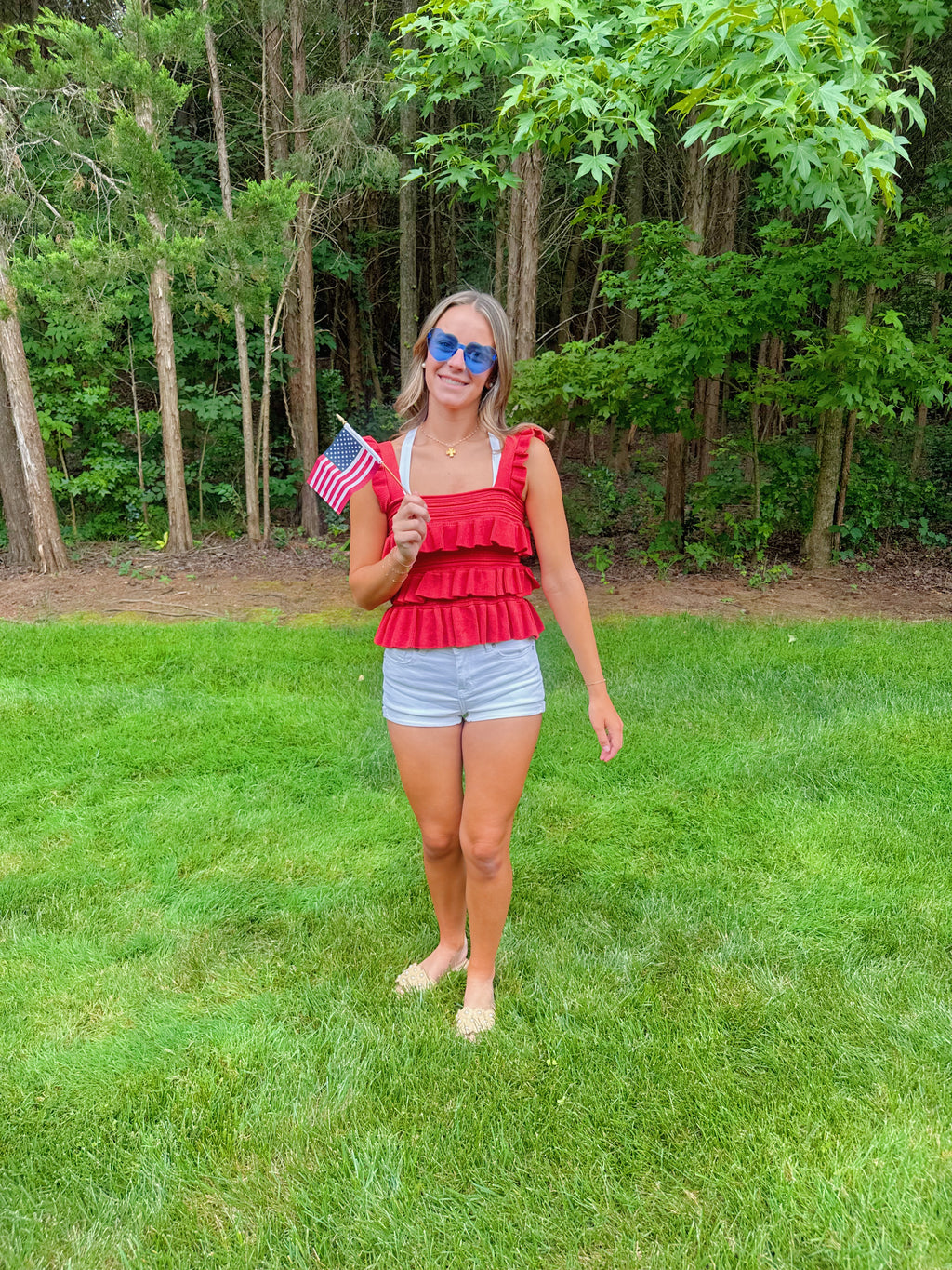 Red Ruffled Knit Sleeveless Top