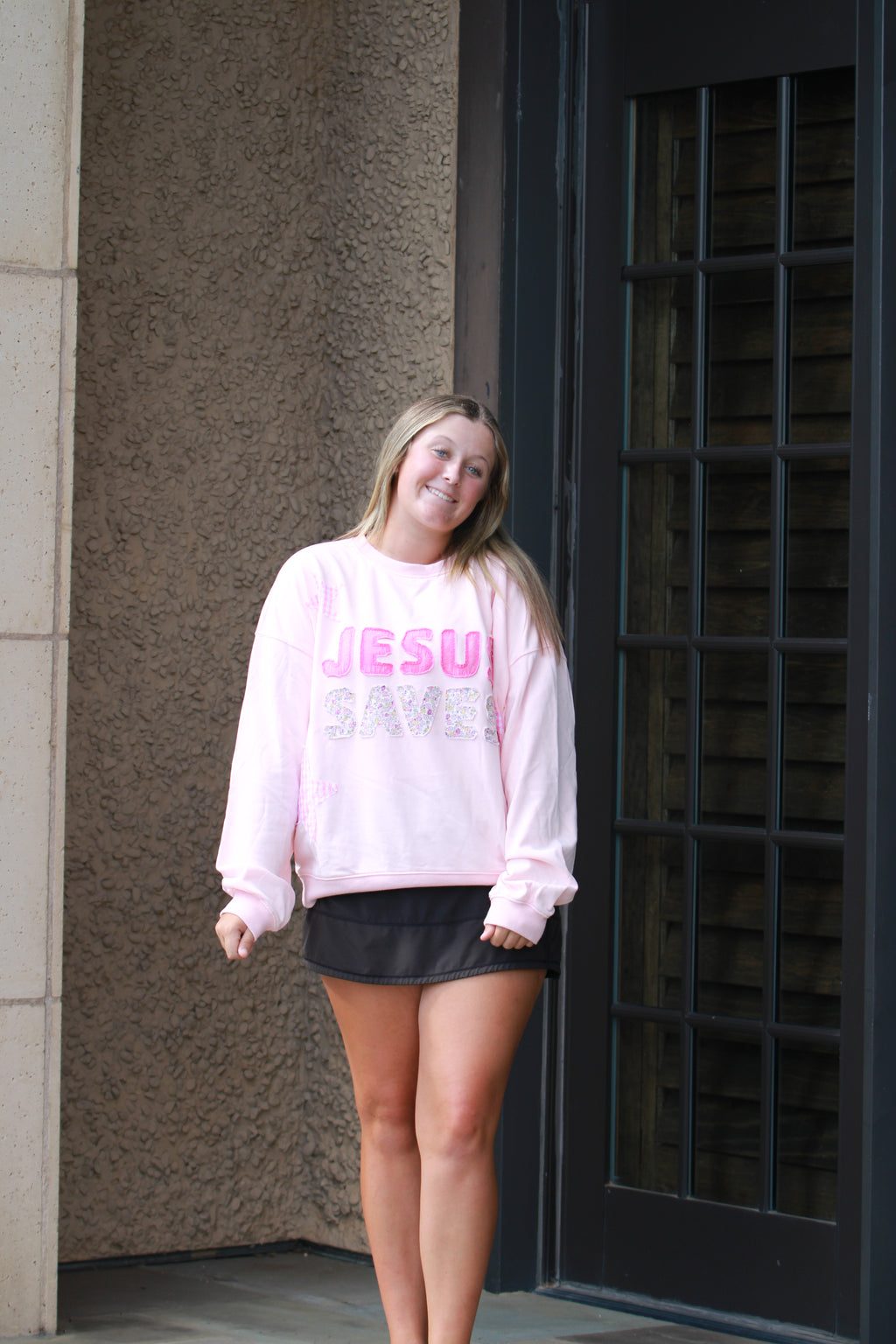 Jesus Saves Patchwork Crewneck