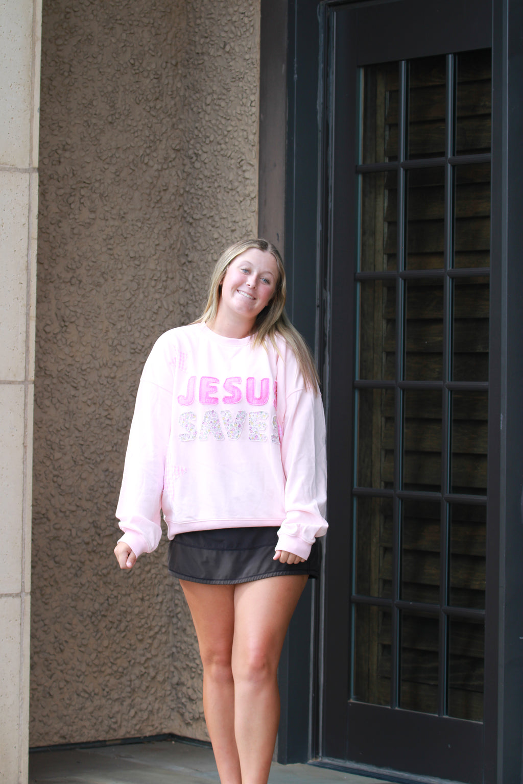 Jesus Saves Patchwork Crewneck
