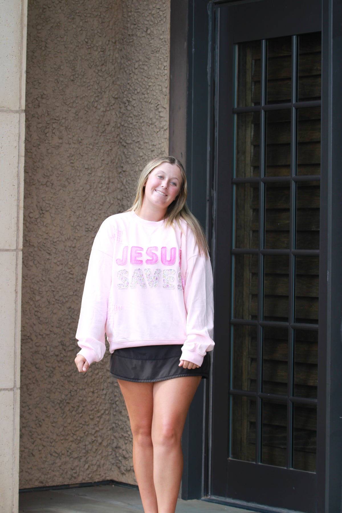 Jesus Saves Patchwork Crewneck