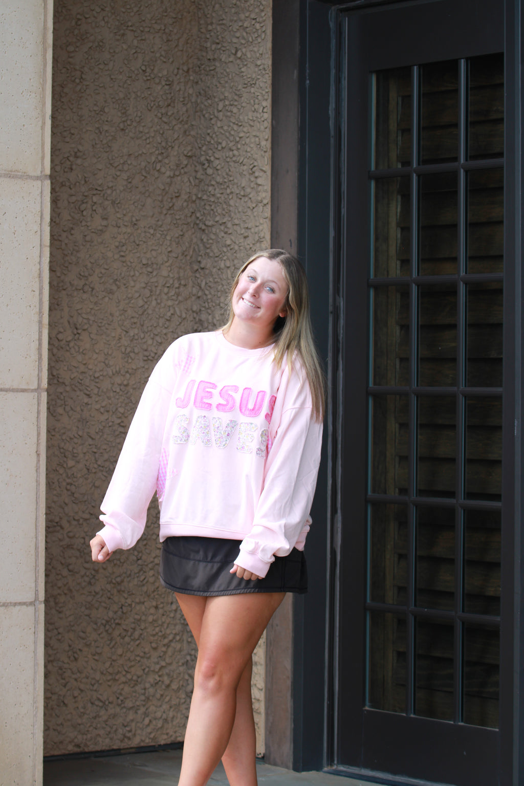 Jesus Saves Patchwork Crewneck