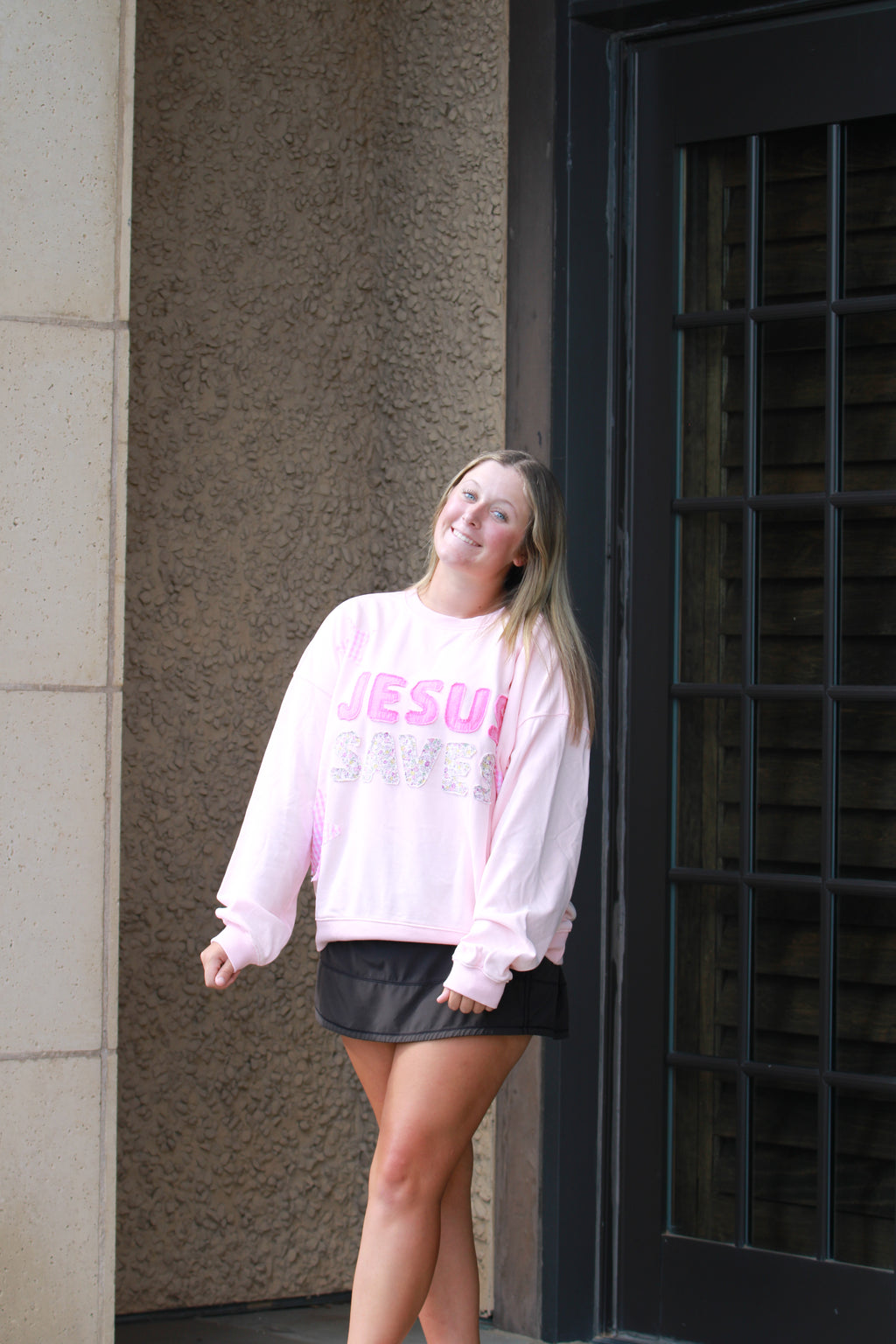 Jesus Saves Patchwork Crewneck
